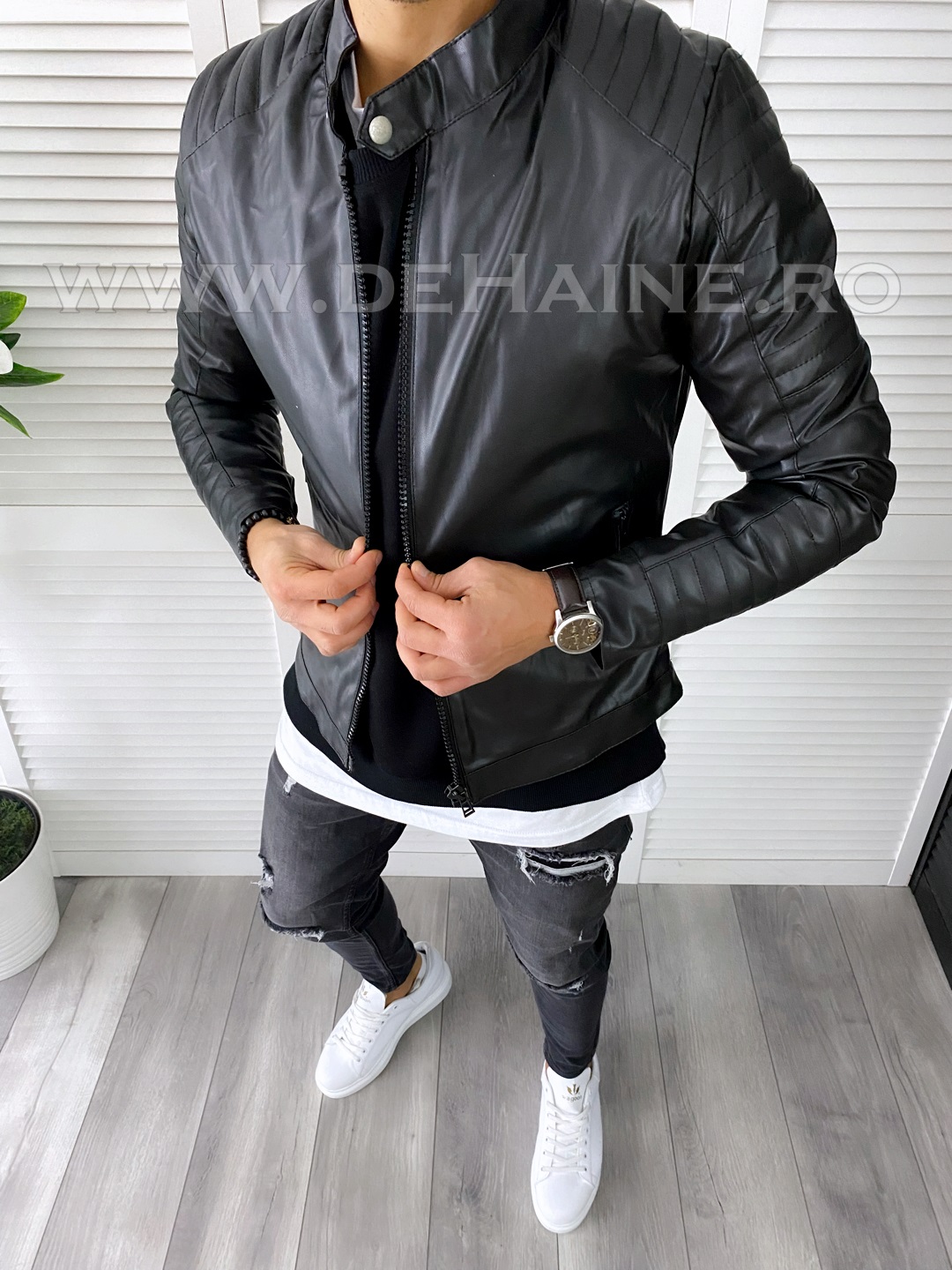 Geaca barbati neagra piele ecologica B7192