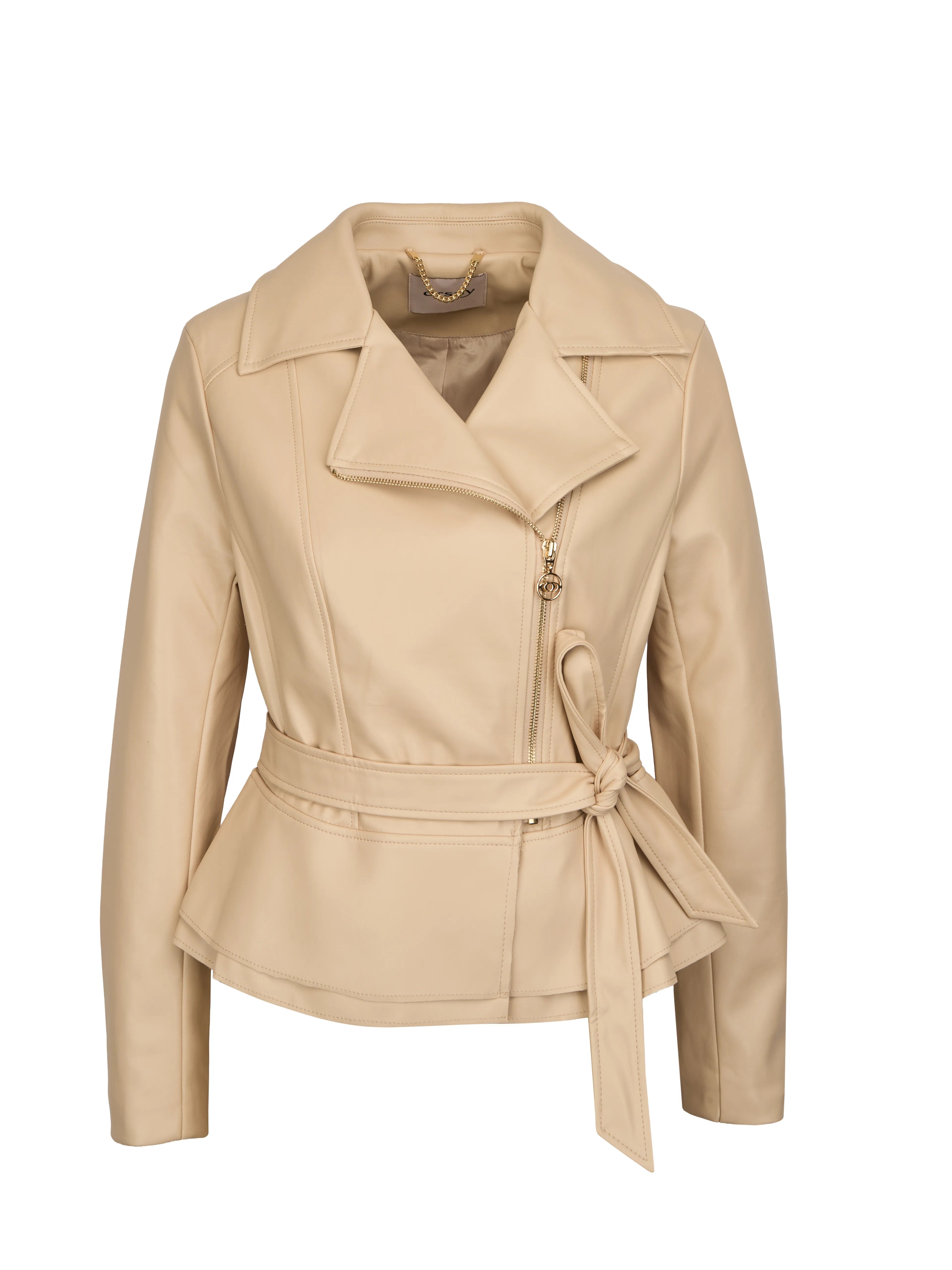 Geaca din imitatie de piele cu cordon in talie ORSAY crem - 44