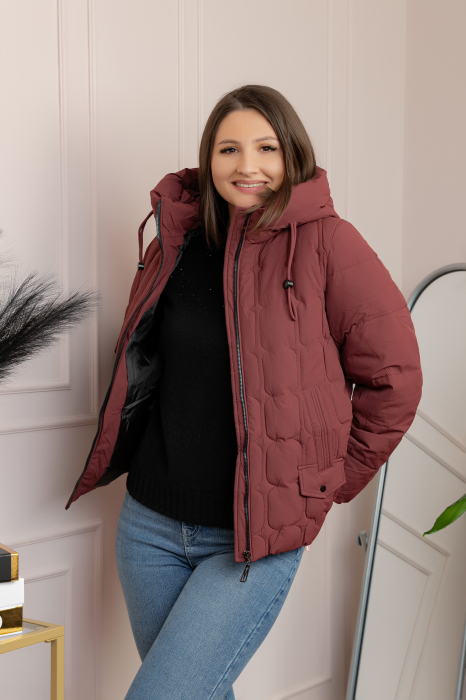 Geaca matlasata Alyssa cu gluga nedetasabila - Caramiziu