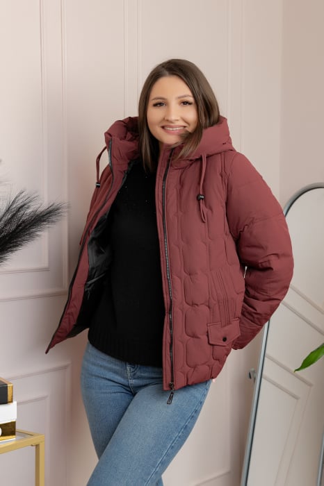 Geaca matlasata Alyssa cu gluga nedetasabila - Caramiziu