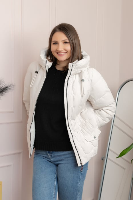 Geaca matlasata Alyssa cu gluga nedetasabila - Ivoire