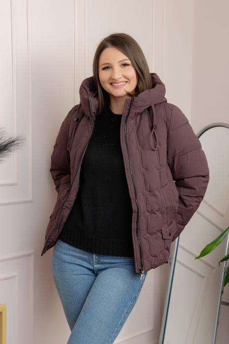 Geaca matlasata Alyssa cu gluga nedetasabila - Mov pruna