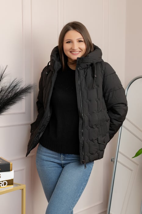 Geaca matlasata Alyssa cu gluga nedetasabila - Negru