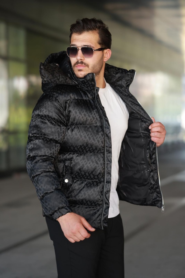 GEACĂ PUFFER FASHION PREMIUM – BLACK MONOGRAM GCBS1 (MĂRIME: XXL)