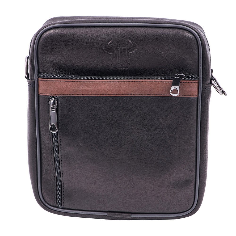 Geanta barbati din piele naturala neagra Man bag stripe