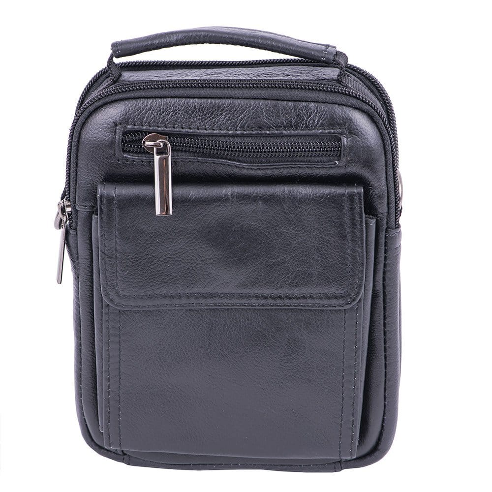 Geanta barbati din piele naturala neagra Smooth carrier