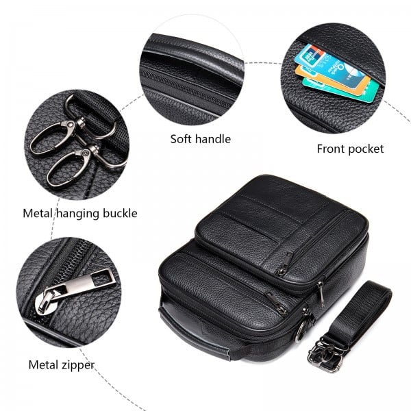 Geanta barbati, Leon GT952, piele naturala, model negru - poza 2