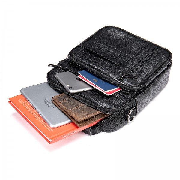 Geanta barbati, Leon GT952, piele naturala, model negru - poza 5