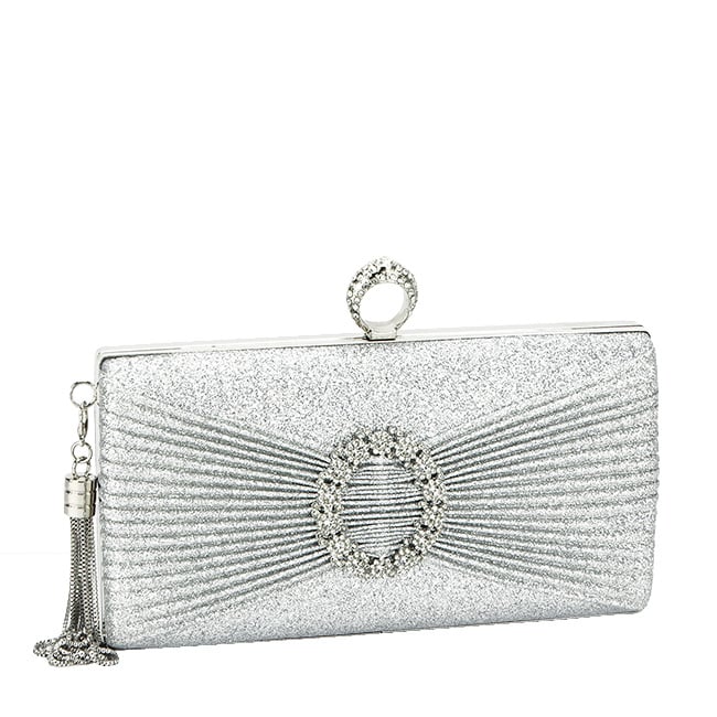 Geanta clutch argintiu cu brosa BYH8815 05