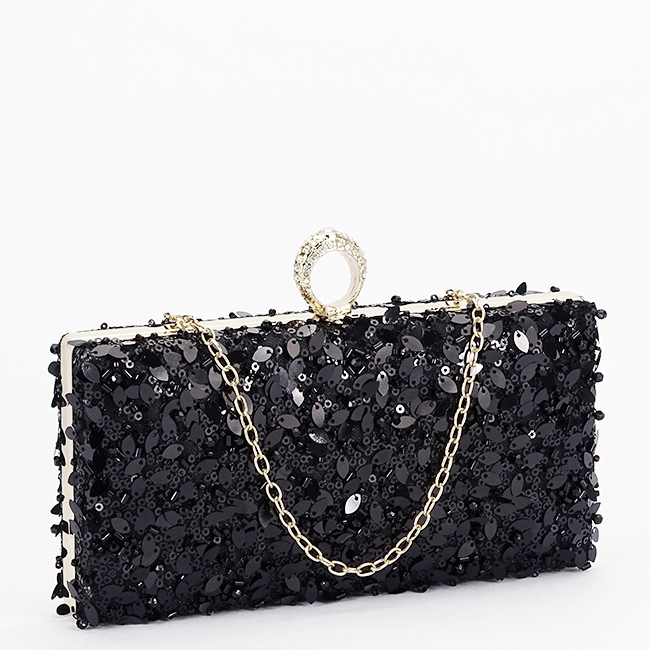 Geanta clutch neagra cu cristale si paiete BYH-907 01