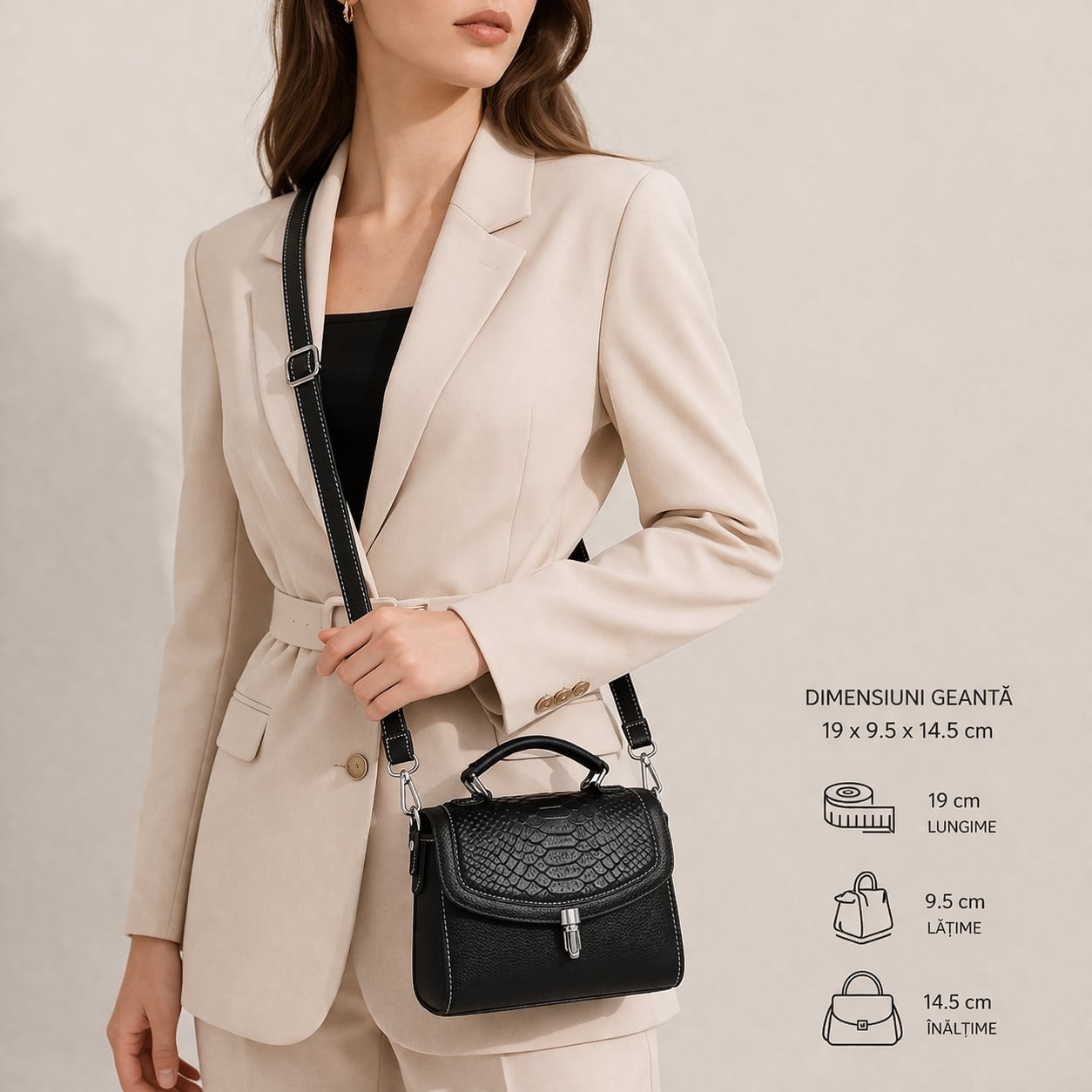 Geanta dama, Arina GT3115, piele naturala, Negru - poza 2
