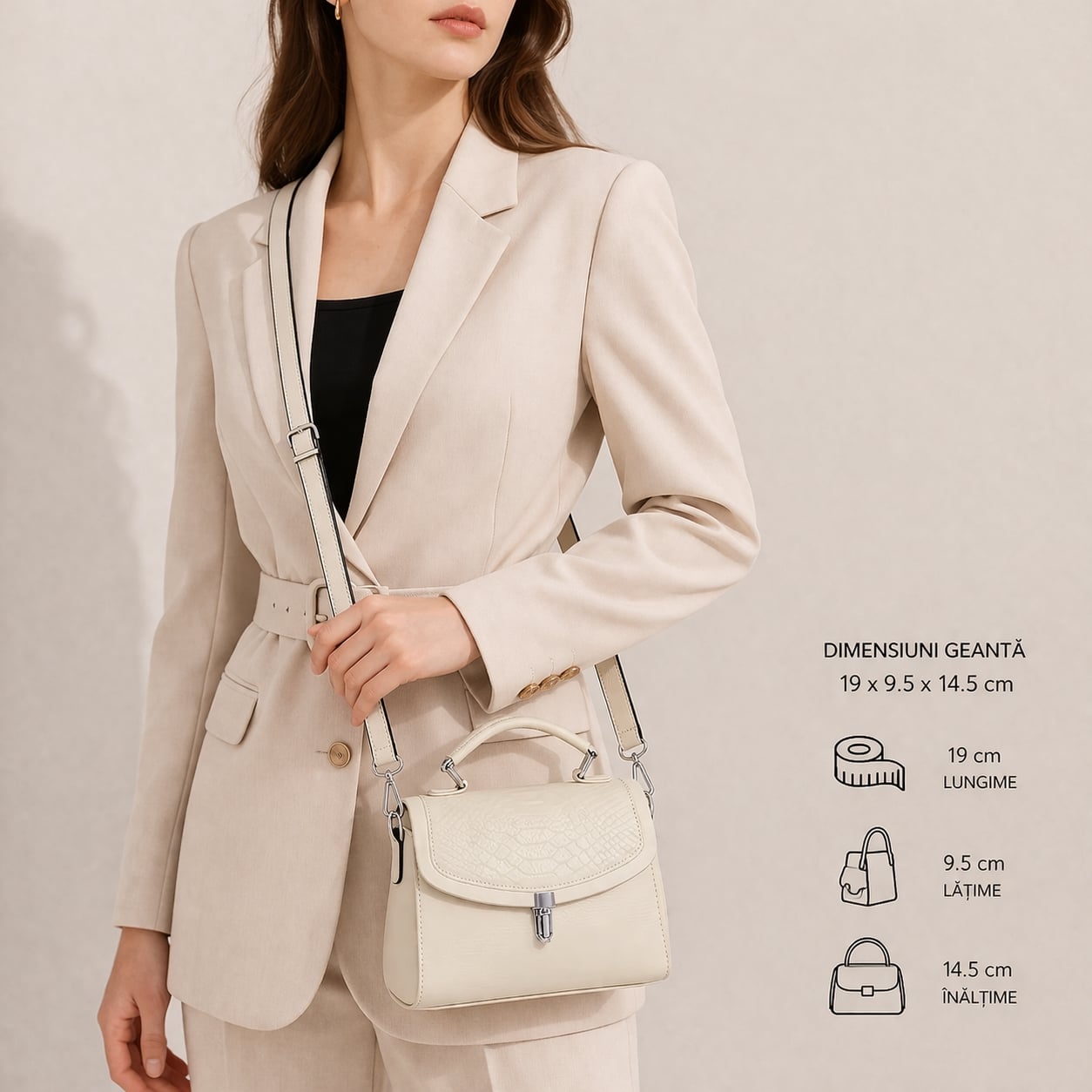 Geanta dama, Arina GT3116, piele naturala, Crem - poza 2