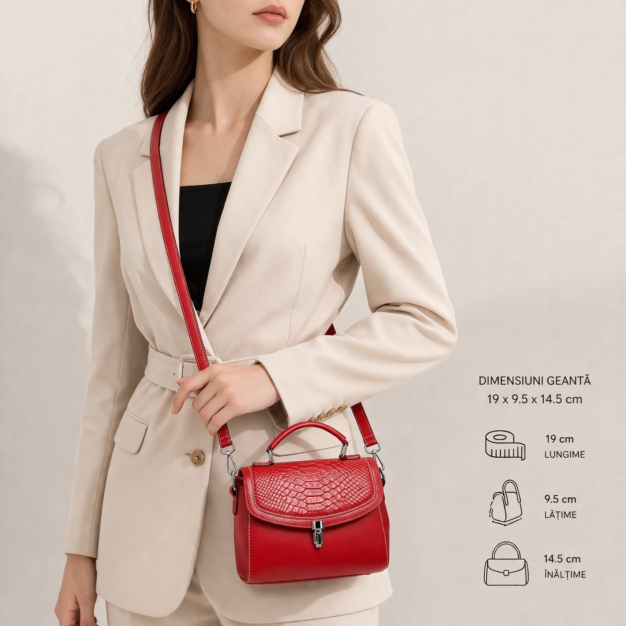 Geanta dama, Arina GT3119, piele naturala, Bordo - poza 2