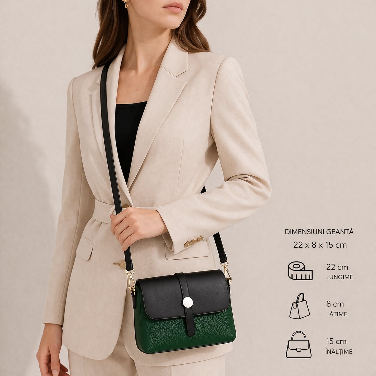 Geanta dama Basma GT3110, piele naturala, Verde\Negru - poza 2