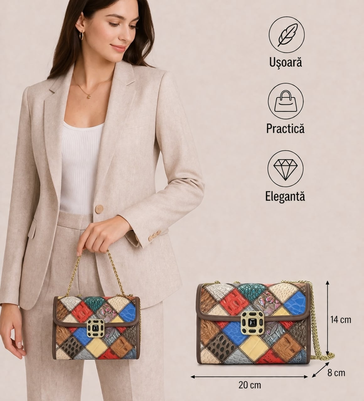 Geanta dama, Ciela GT2243, piele naturala, Multicolor - poza 2