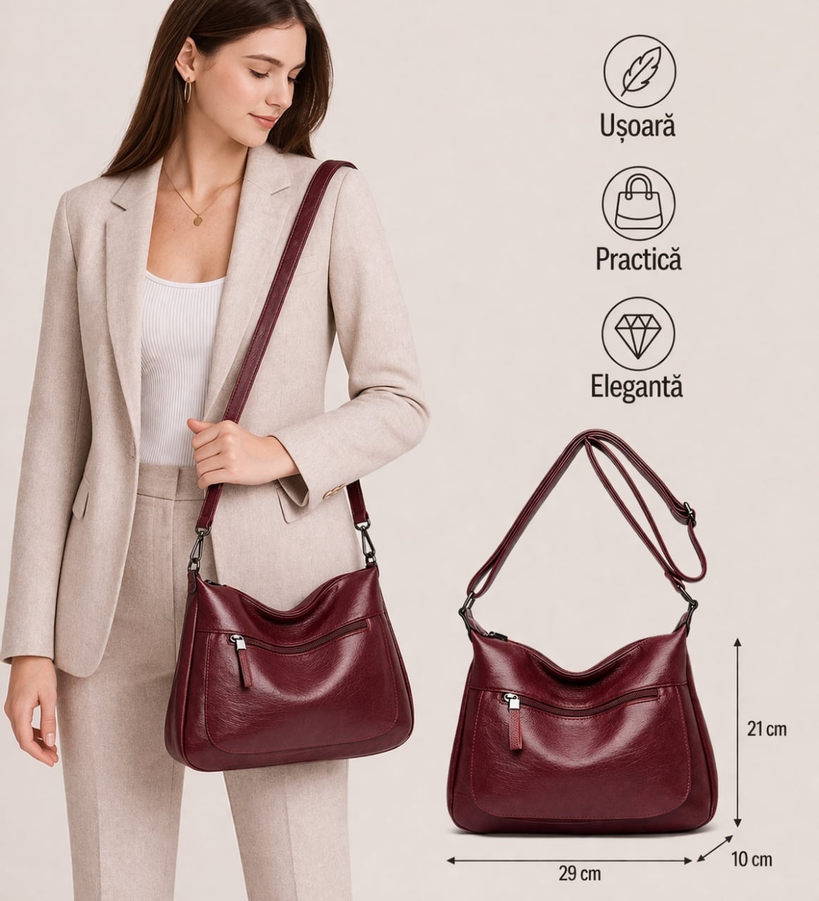 Geanta dama, Consuela GT2117, Bordo - poza 2