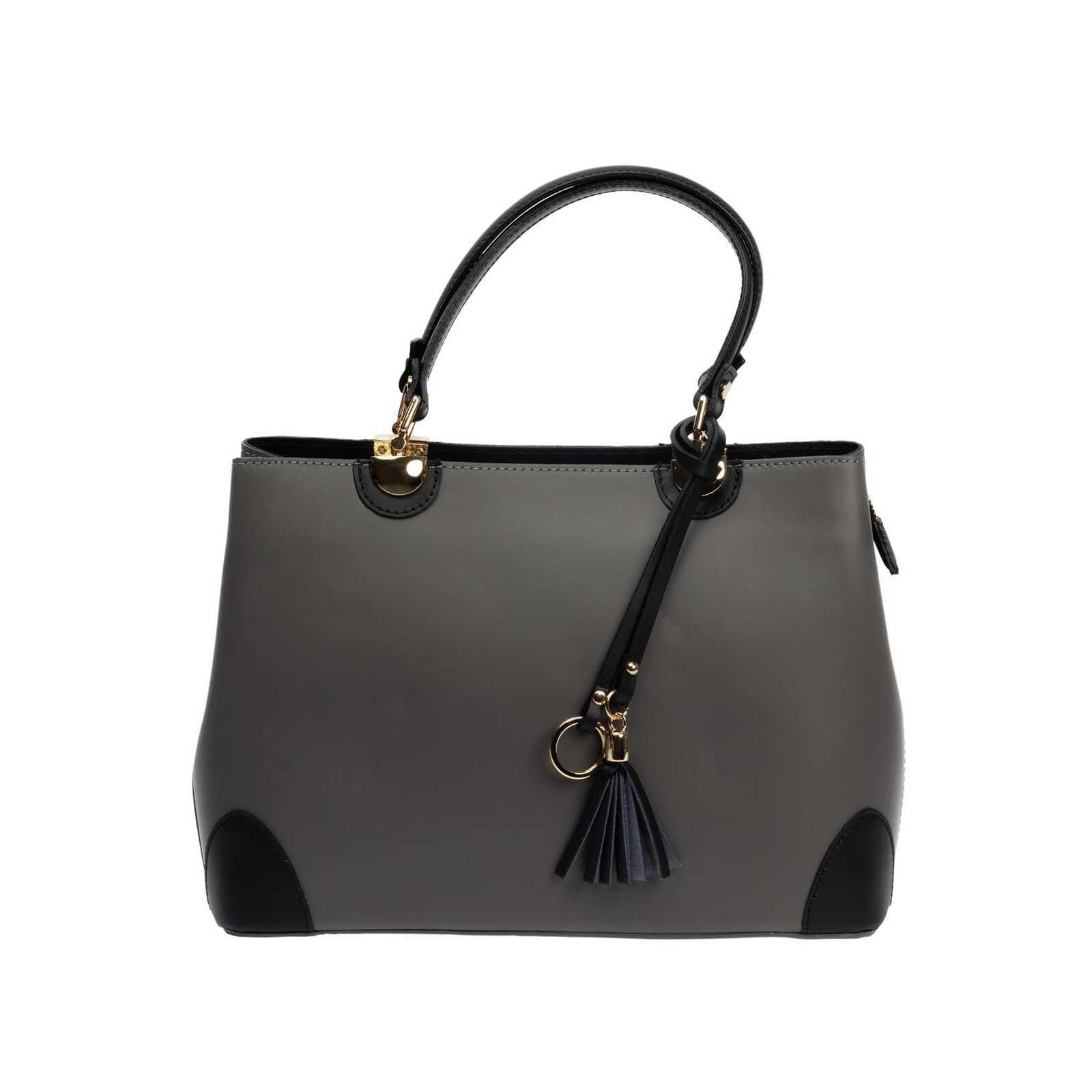 Geantă damă din piele naturala gri-negru Design Beauty