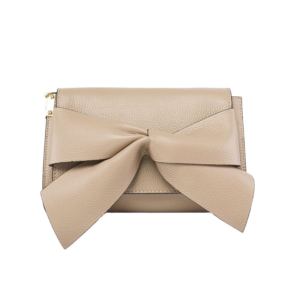 Geantă damă din piele naturala taupe Bow Flower