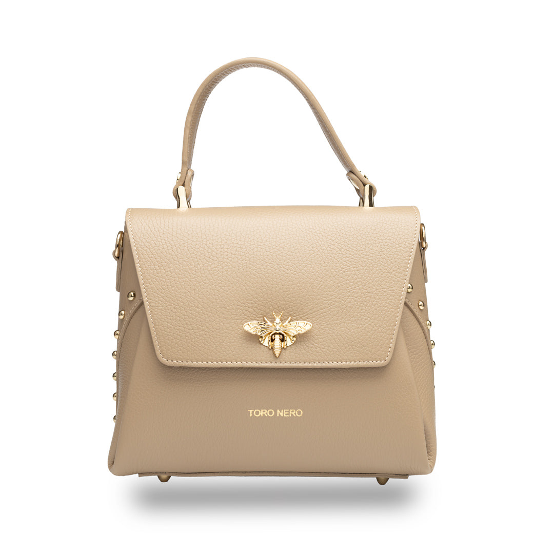 Geanta dama din piele naturala taupe deschis Olivia