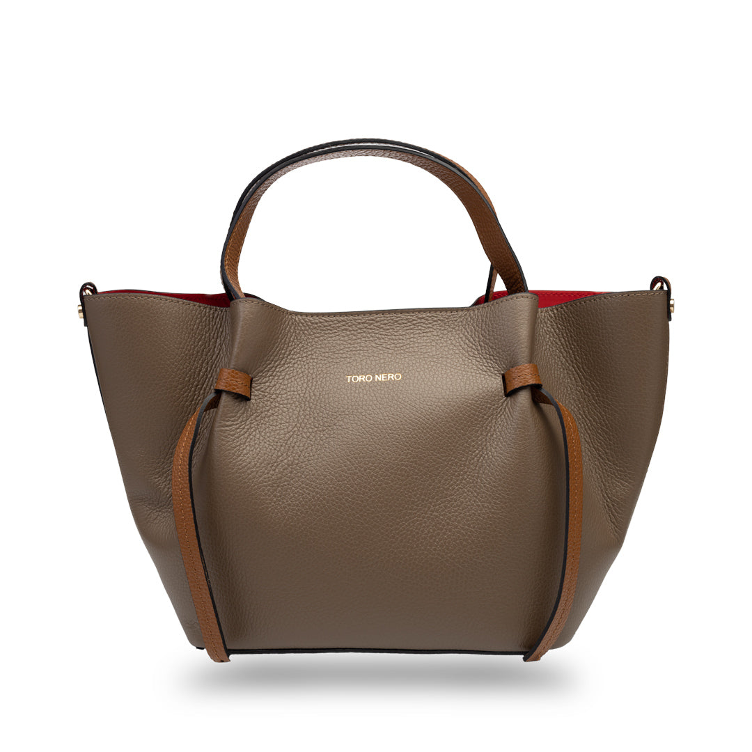 Geanta dama din piele naturala taupe inchis Loretta
