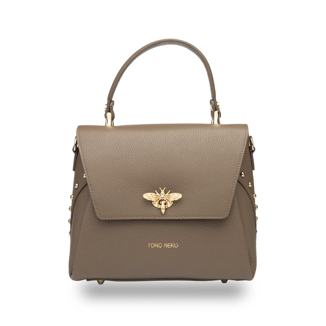 Geanta dama din piele naturala taupe inchis Olivia