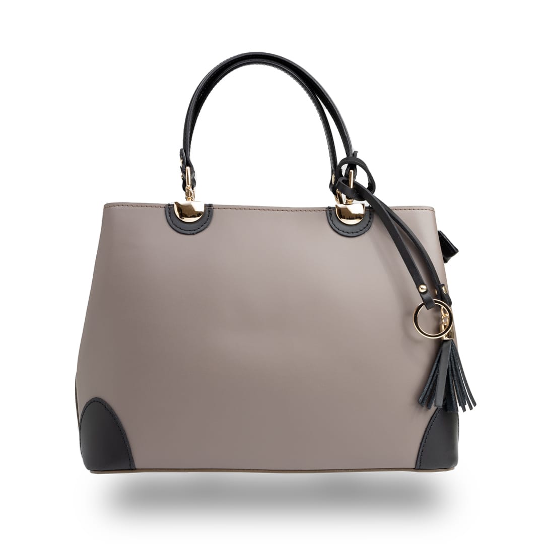 Geantă damă din piele naturala taupe-negru Design Beauty