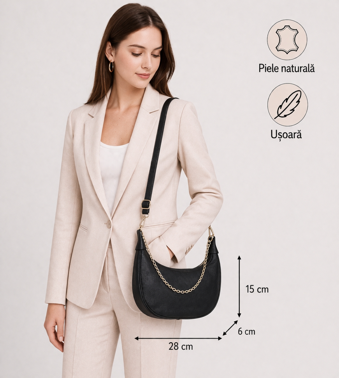 Geanta dama, GT2674 Chantal, piele naturala, Negru - poza 2
