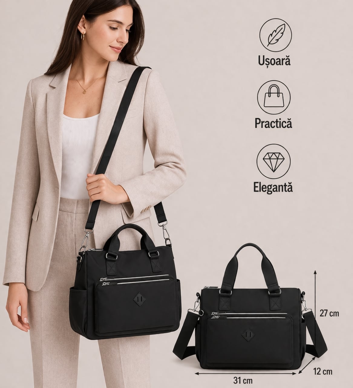 Geanta dama, Harmony GT2127, Negru - poza 2