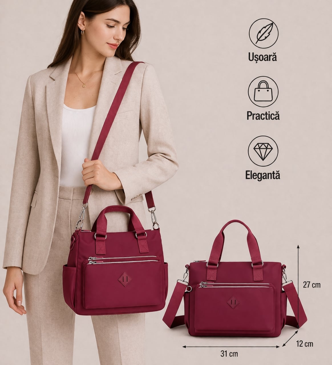 Geanta dama, Harmony GT2131, Bordo - poza 2