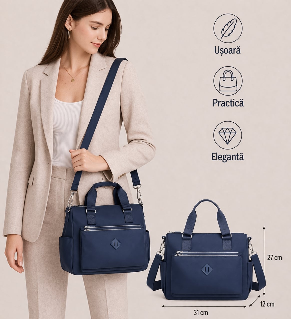 Geanta dama, Harmony GT2132, Albastru inchis - poza 2
