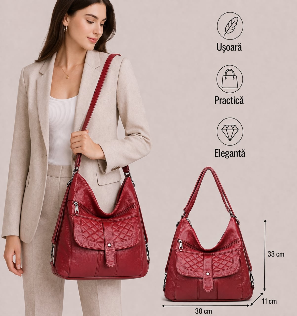 Geanta dama, Iolanda GT2159, Rosu - poza 2