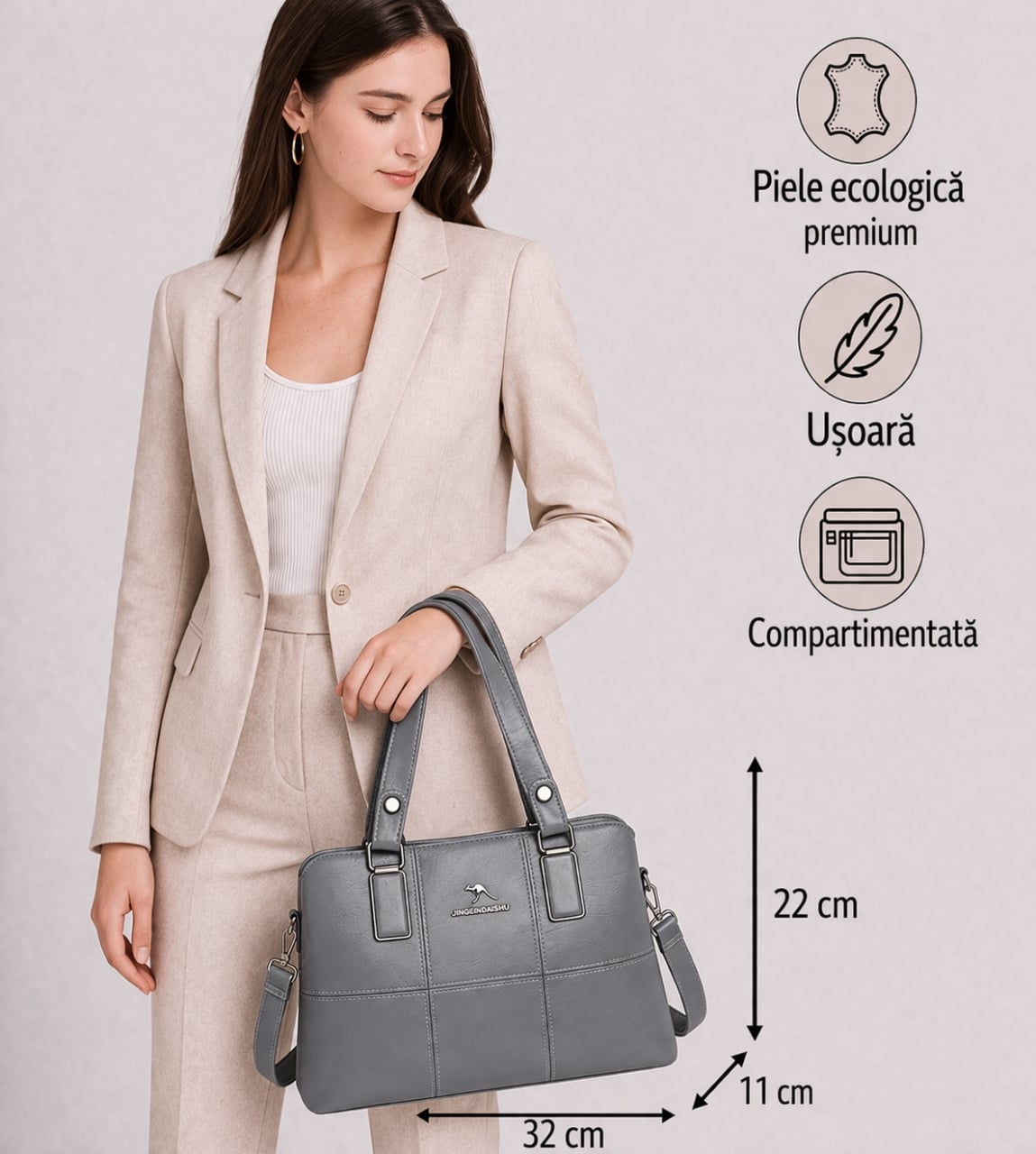 Geanta dama, Wilderose GT2520, Gri - poza 2