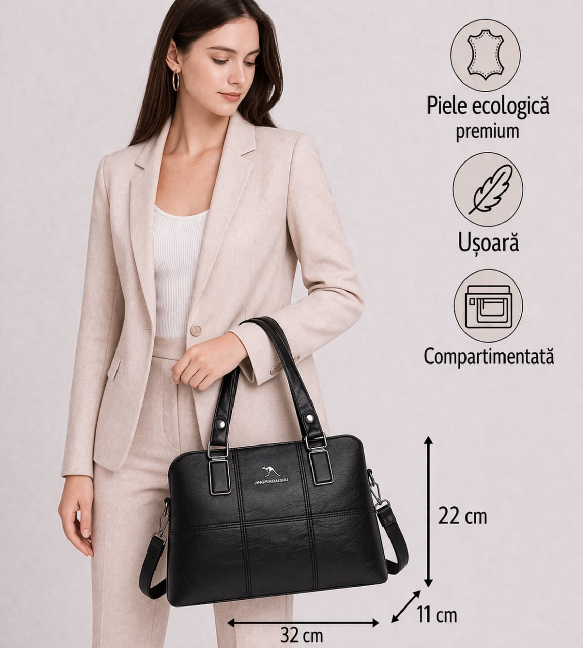 Geanta dama, Wilderose GT2522, Negru - poza 2