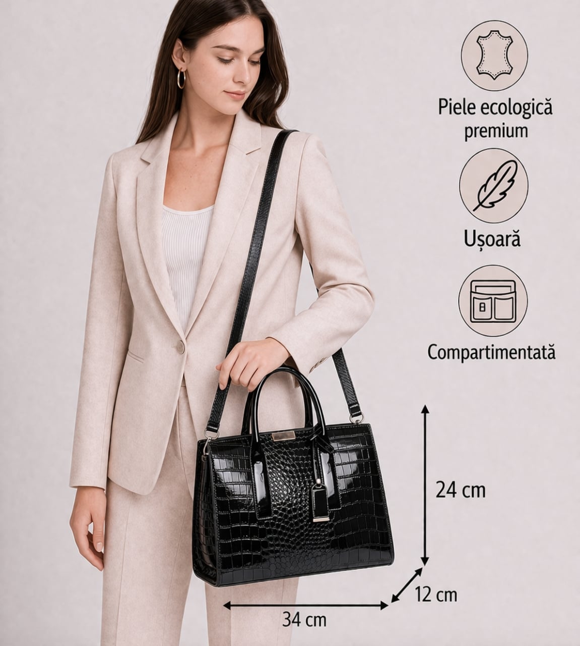Geanta dama, Zephyra GT2543, Negru - poza 2