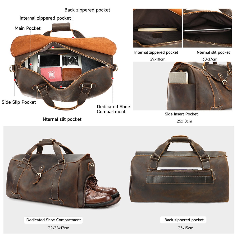 Geanta de calatorie, Armand GT3804, piele naturala, Maro - poza 5