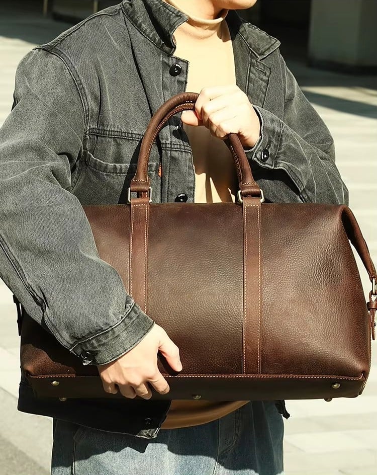 Geanta de calatorie unisex, Faelan GT3288, piele naturala, Maro - poza 2