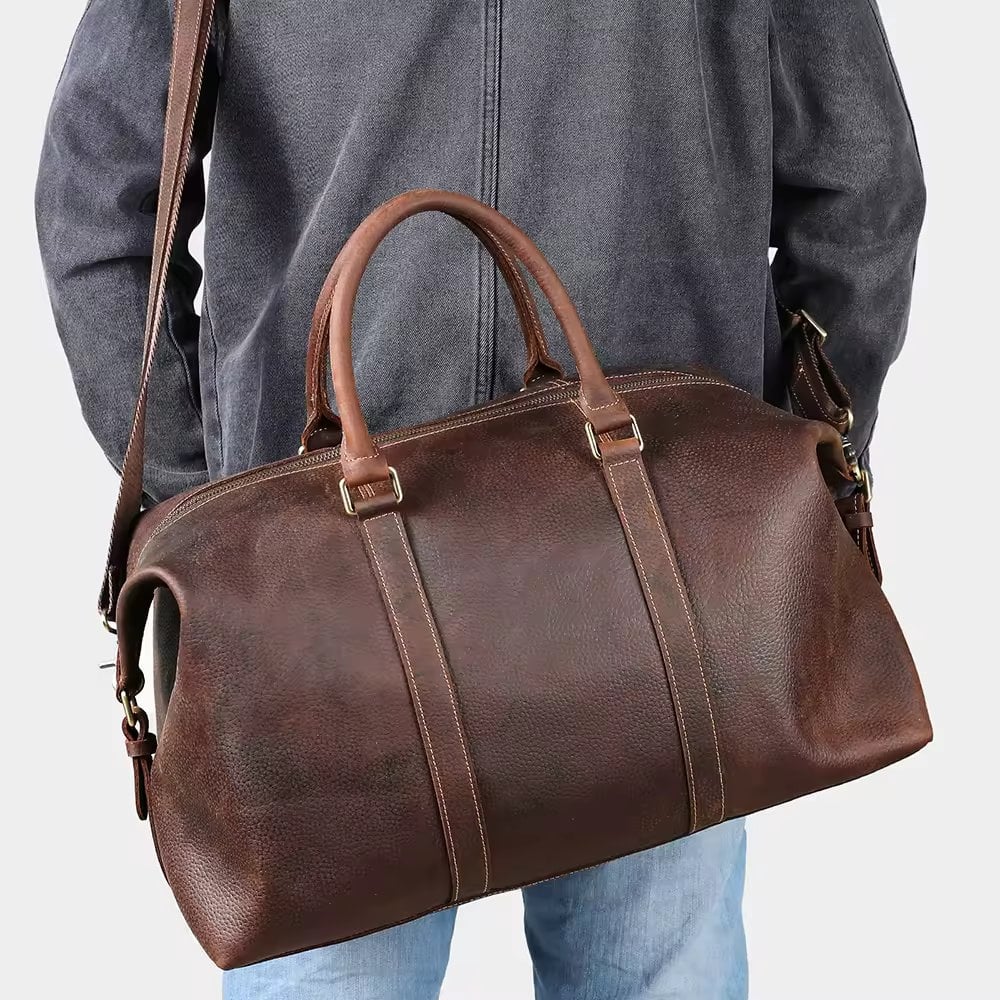 Geanta de calatorie unisex, Faelan GT3288, piele naturala, Maro - poza 4