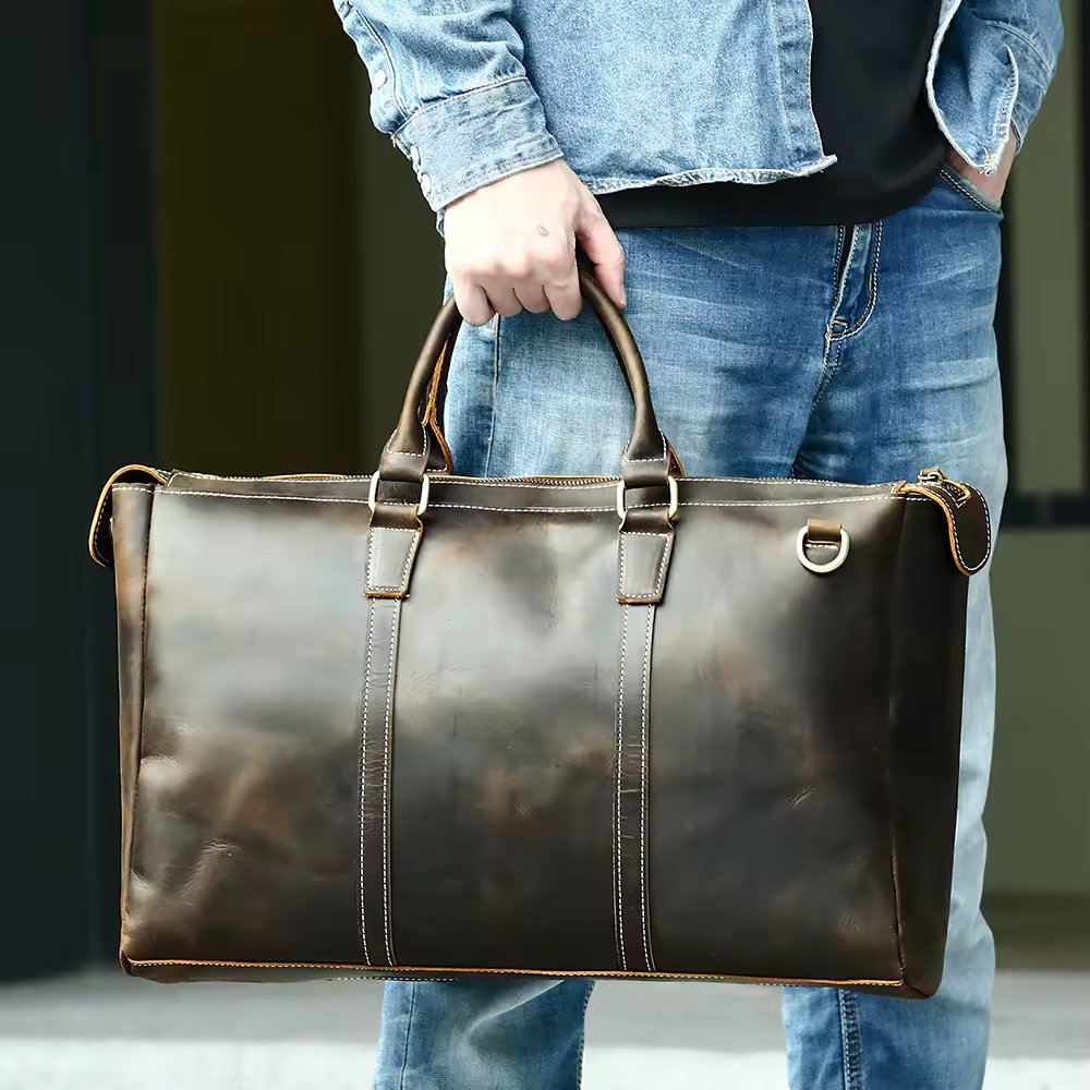 Geanta de calatorie unisex, Nyko GT3290, piele naturala, Maro - poza 2