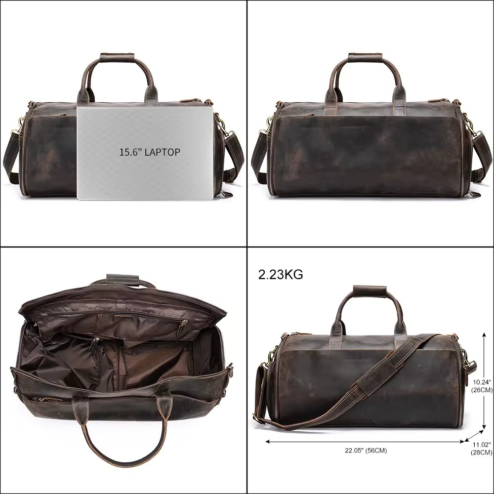 Geanta de calatorie unisex, Riven GT3295, piele naturala, Maro - poza 4