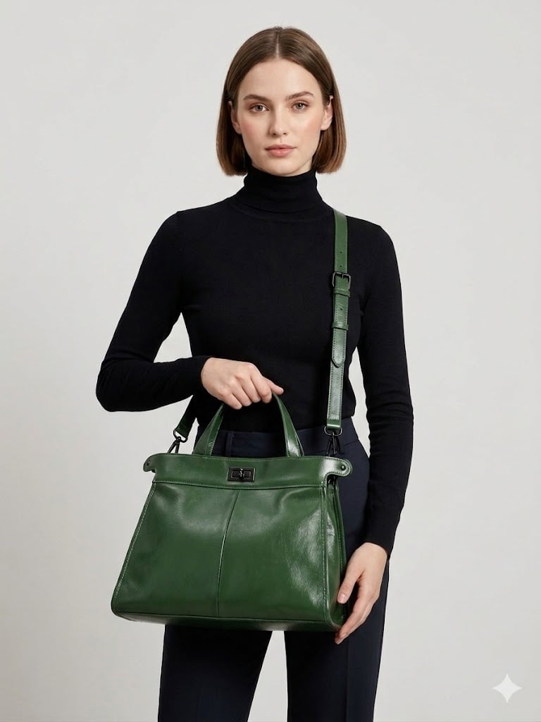 Geanta de dama, 9903, piele naturala, Verde - poza 2