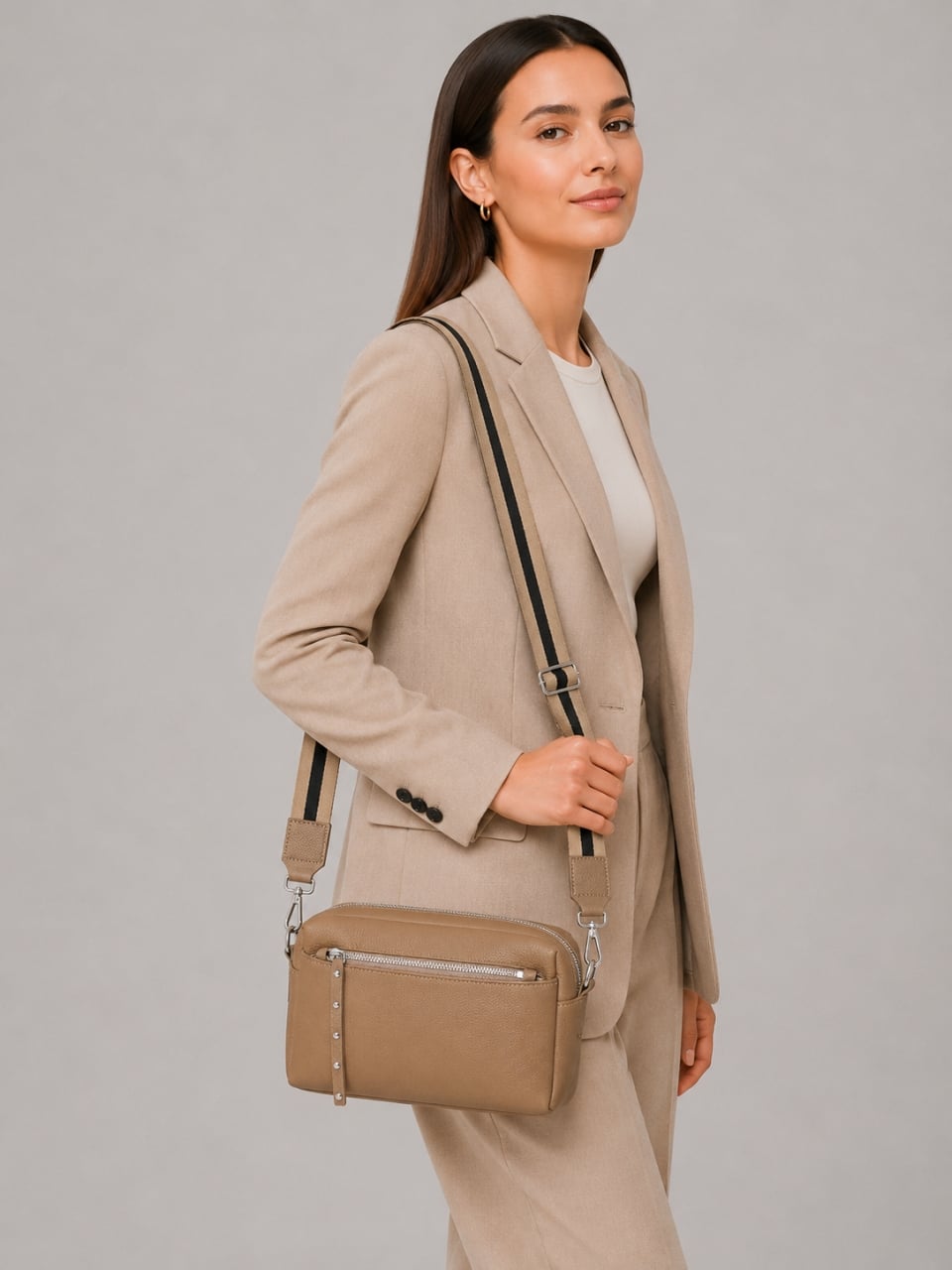 Geanta de dama, 99138, piele naturala, Crem - poza 2
