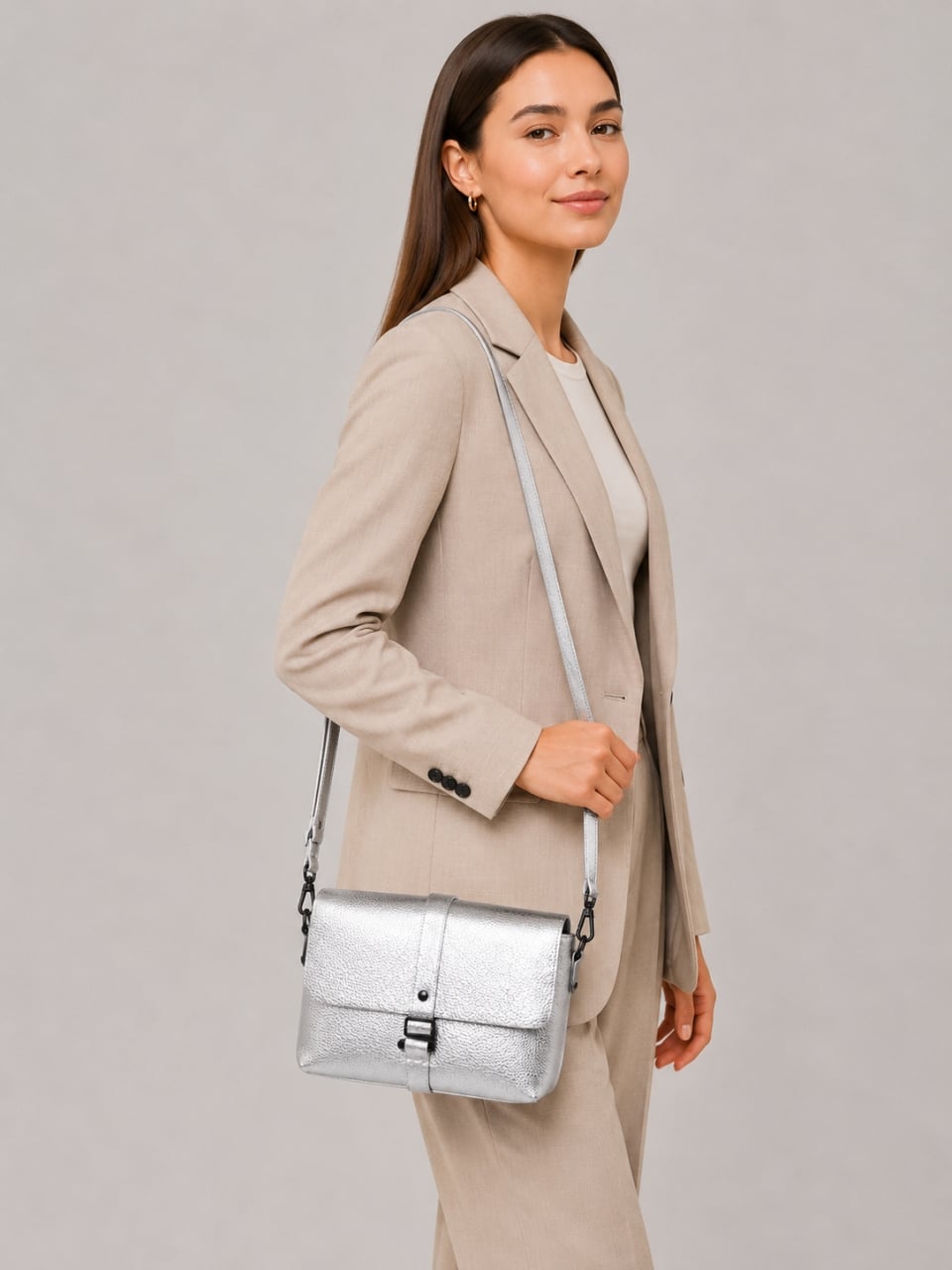 Geanta de dama, 99150, piele naturala, Argintie - poza 2