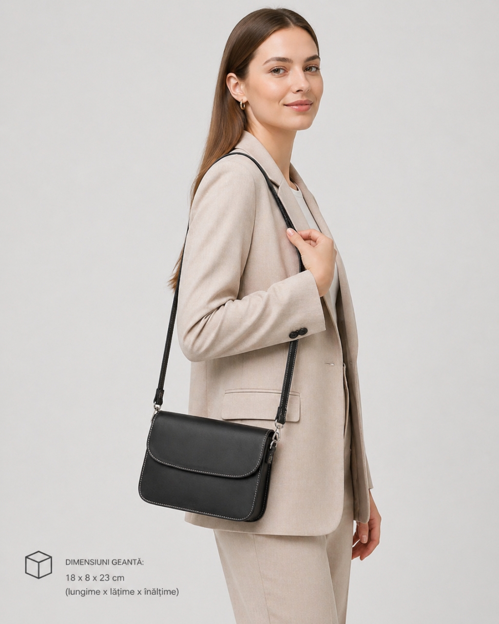 Geanta de dama, Amely GT3878, piele naturala, Negru - poza 2