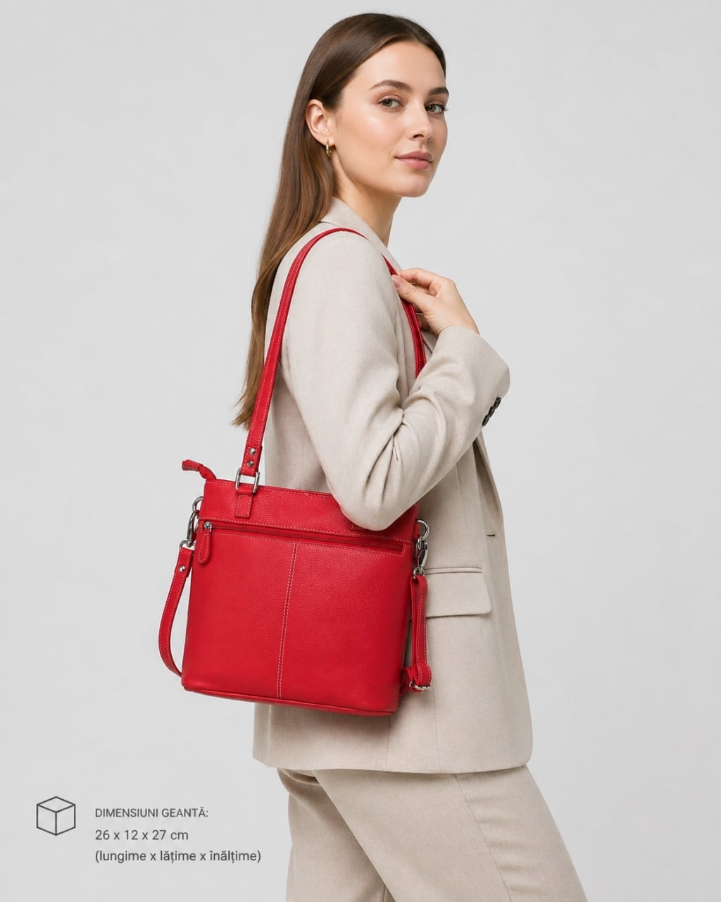 Geanta de dama, Anne GT3852, piele naturala, Rosu - poza 2