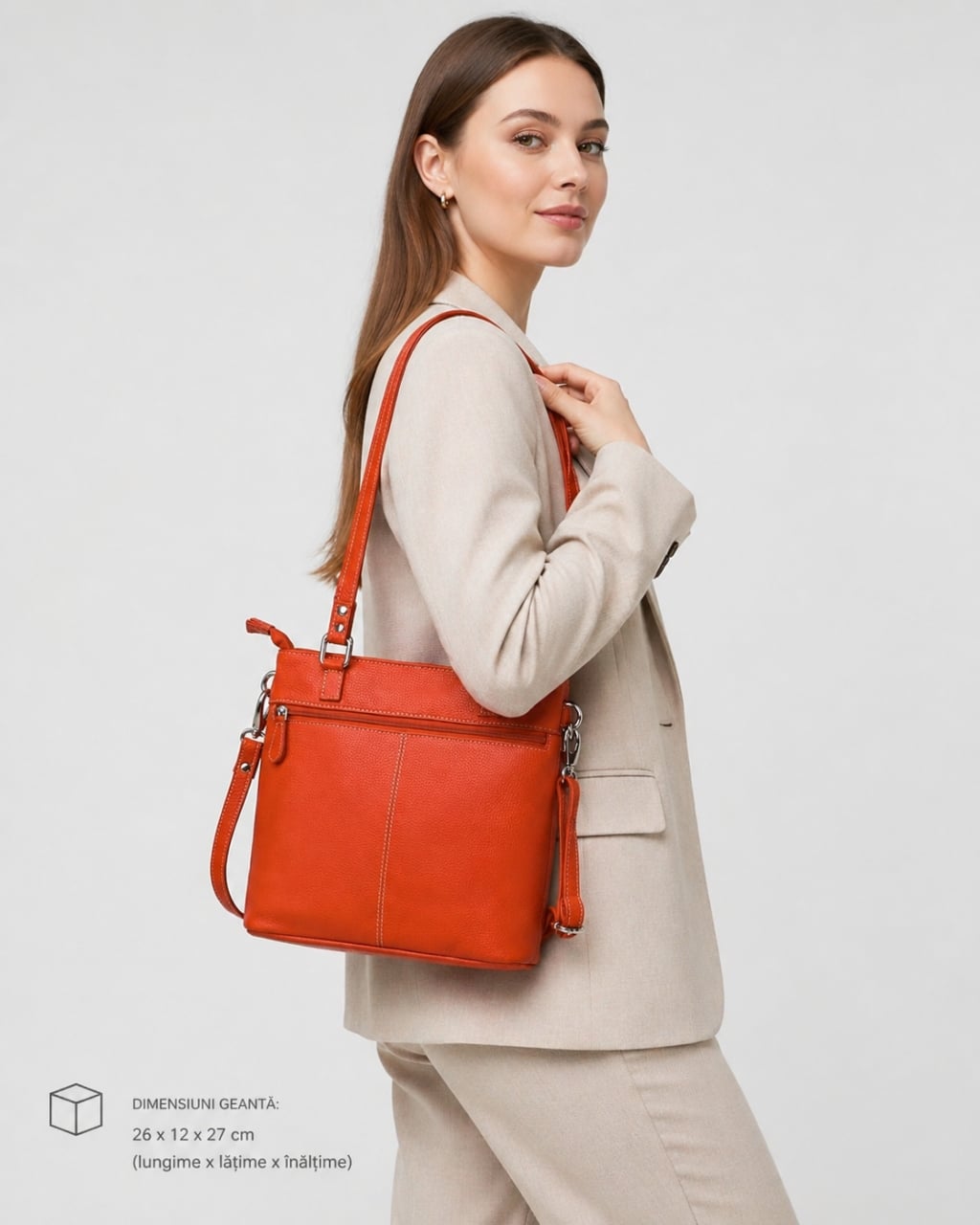 Geanta de dama, Anne GT3853, piele naturala, Orange - poza 2