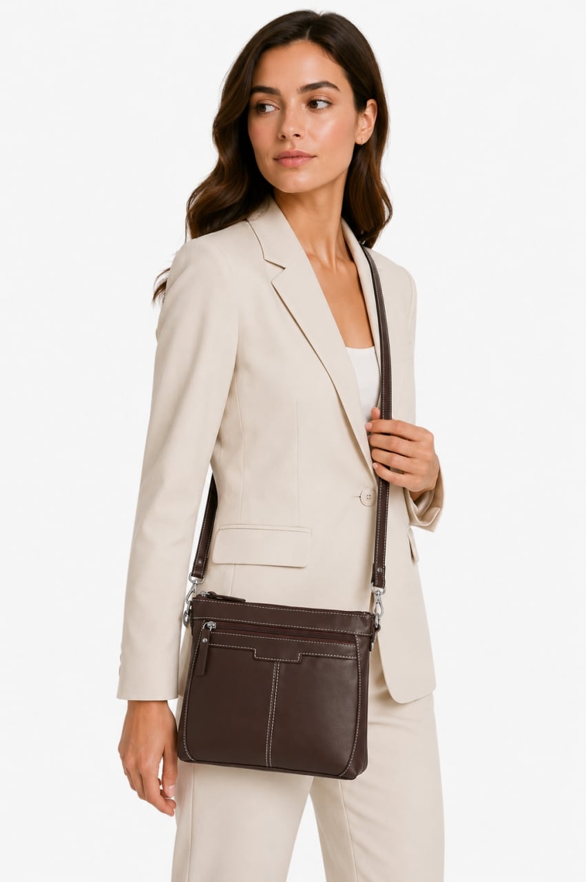 Geanta de dama, Claudie GT3881, piele naturala, Maro inchis - poza 2