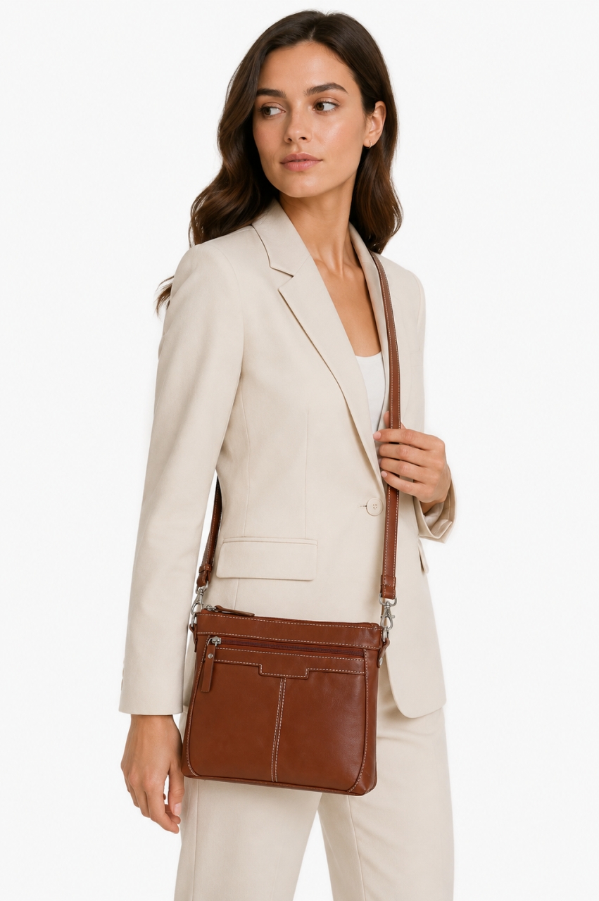 Geanta de dama, Claudie GT3883, piele naturala, Cognac - poza 2