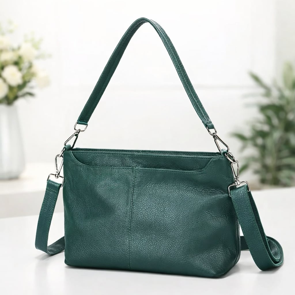 Geanta de dama, Isolda GT3823, piele naturala, Verde inchis - poza 1