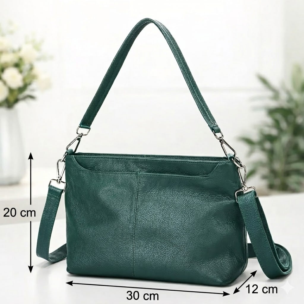 Geanta de dama, Isolda GT3823, piele naturala, Verde inchis - poza 3