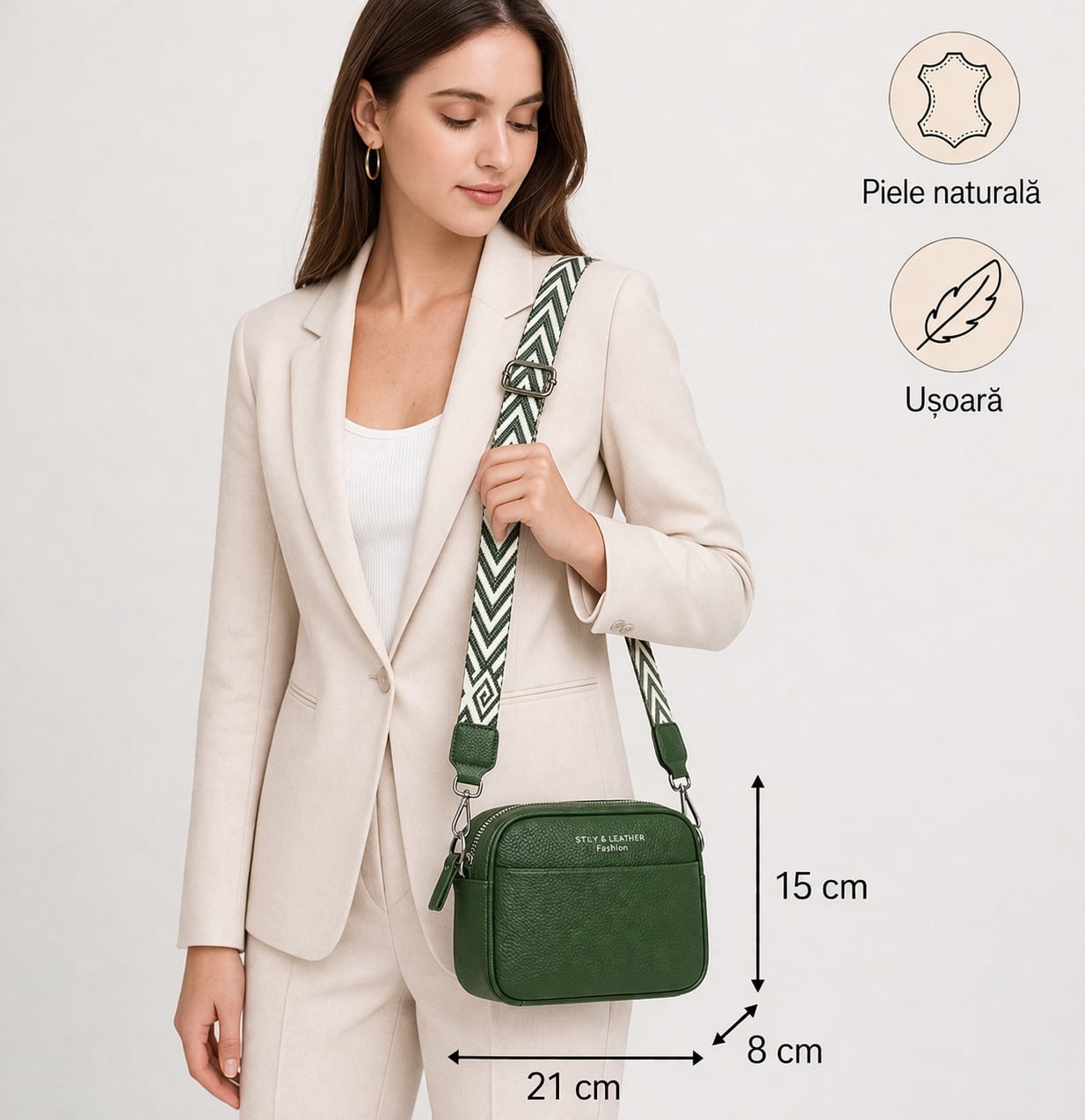 Geanta de dama, Leocadia GT2766, piele naturala, Verde - poza 2